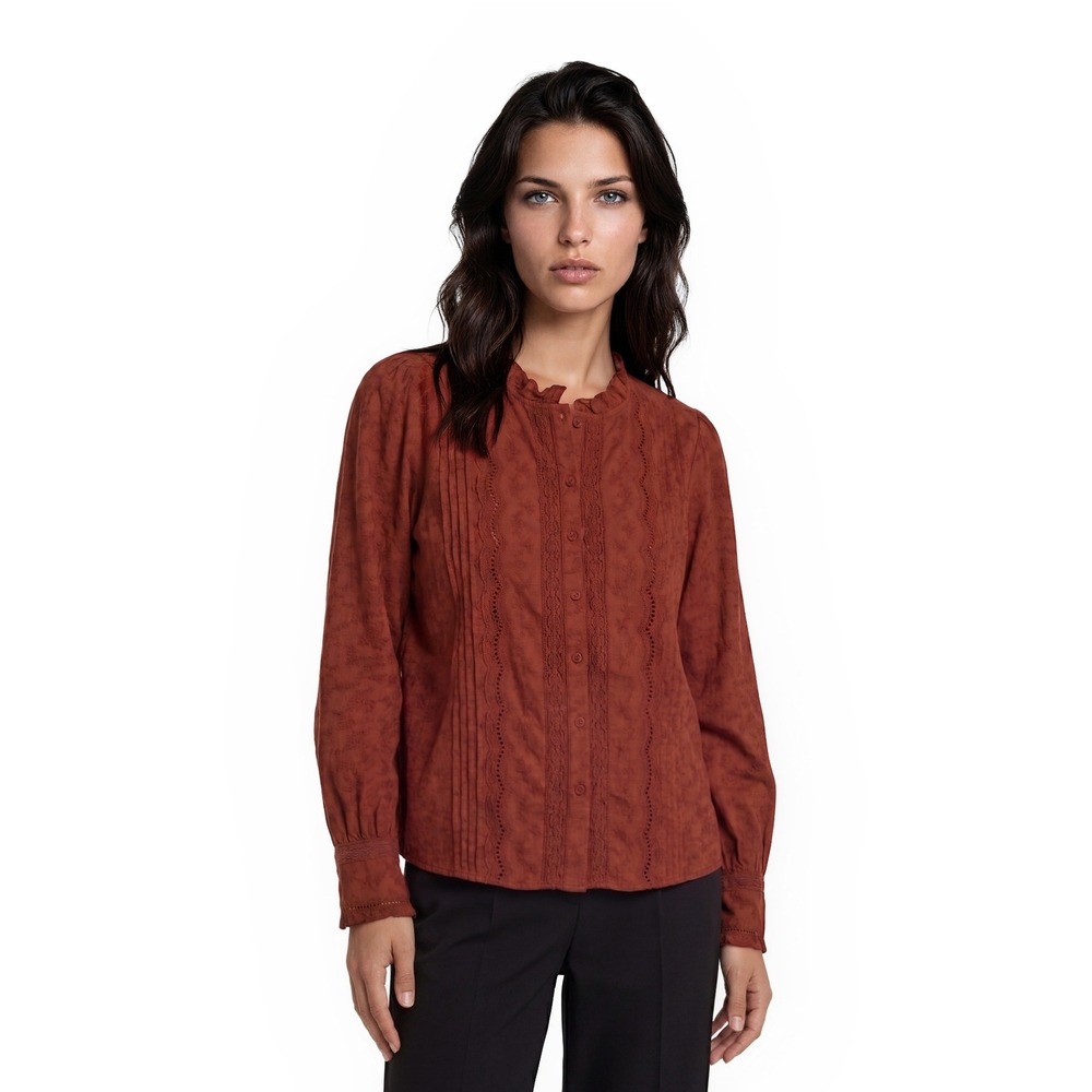 Calypso St Barth Blouse Top Women's Size Large Rust 100% Cotton Ruffle Vintage